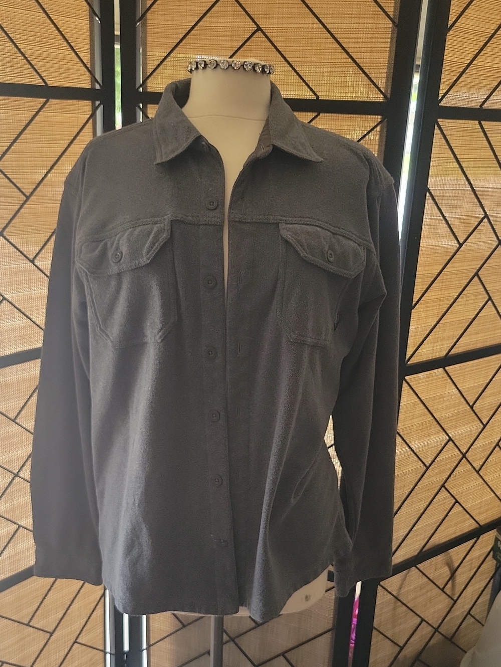 Patagonia Gray Fleece Button Down Shirt with Multicolor Logo